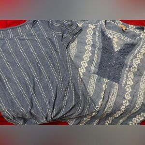 Bundle of TWO Bohemian Spring Summer Casual Printed Tops in Blue and White